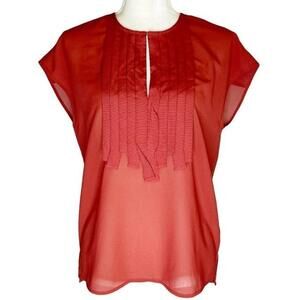 J Crew Burnt Orange Grosgrain Ribbon Sleeveless Keyhole Neckline Blouse Size‎ 00